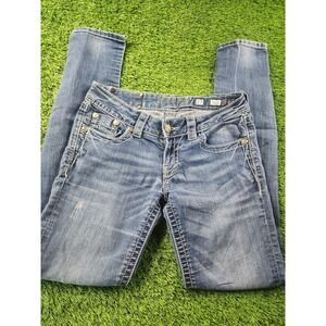Miss Me Jeans Womens 27 Blue Medium Wash Skinny Slim Fit Distressed Denim Pants